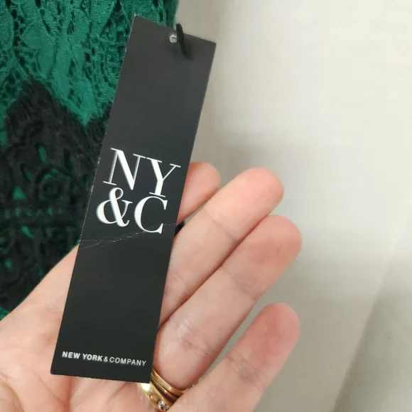 NY&C Green Black Lace Dress Size L Large Cocktail Dinner Cruise Wear New - Picture 6 of 12